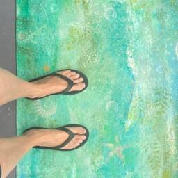 Hand Painted Ocean Abstract Floor Cloth Coastal Home Decor - thumbnail 3