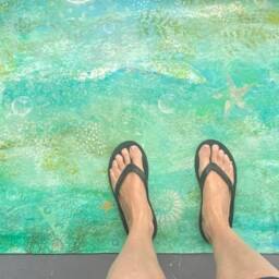 Hand Painted Ocean Abstract Floor Cloth Coastal Home Decor - thumbnail 2