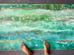 Hand Painted Ocean Abstract Floor Cloth Coastal Home Decor