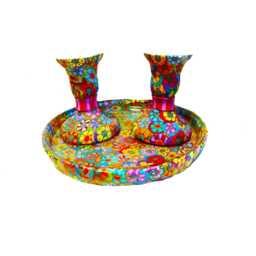Shabbat Candlesticks Metal Pair With Handmade Flowers - Judaica Gift - thumbnail 3