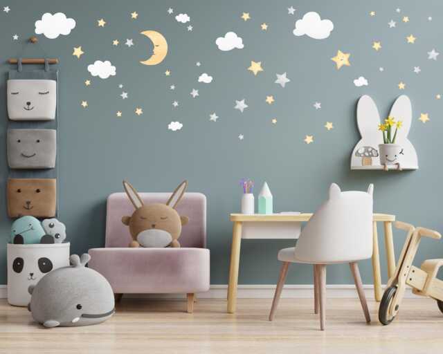 Watercolor Moon, Stars, Clouds Wall Decals, Nursery Playroom Decor Stickers - image 1
