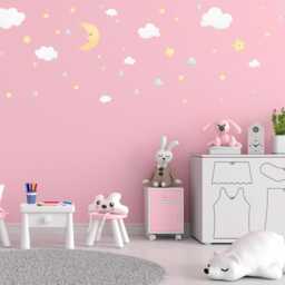Watercolor Moon, Stars, Clouds Wall Decals, Nursery Playroom Decor Stickers - thumbnail 2