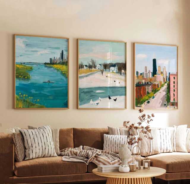Set Of 3 Illinois Posters, Usa Wall Art Prints, Travel Poster Set, City & Nature Midwestern Landscape Posters - image 1