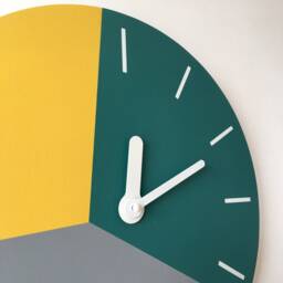 Teal & Mustard Wood Wall Clock, Scandinavian Minimalist Decor - thumbnail 3