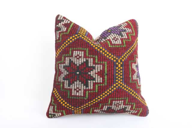 Vintage Turkish Kilim Pillow Cover 20'' Handmade Wool Cushion - image 1