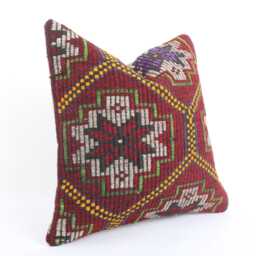 Vintage Turkish Kilim Pillow Cover 20'' Handmade Wool Cushion - thumbnail 3