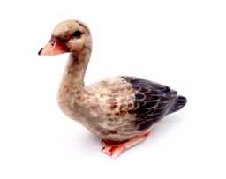 Miniature Ceramic Duck Goose Bird Standing Animal Little Brown Beige Figurine Tiny Statue Small Decoration Hand Painted Collectible Figure