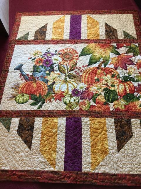 Fall Harvest Throw Quilt Or Wall Hanging Earth Tone Colors 43x54 in Patchwork Panel Housewarming Wedding Gift Ideas Blanket Bedding - image 1