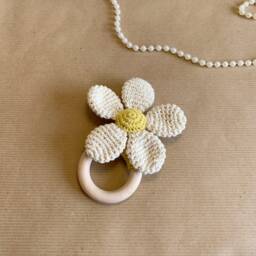 Crochet Flower Baby Rattle Personalized Wooden Newborn Gift - thumbnail 3