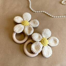 Crochet Flower Baby Rattle Personalized Wooden Newborn Gift - thumbnail 2