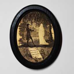 Halloween Black Oval Wooden Framed Picture, 3 X 4 Gothic Print, Witchy Wall Hanging, Ann Lemoine, The Apparition - thumbnail 1