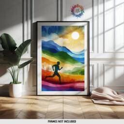 Colourful Running Prints - 3 Runner Posters - Watercolour Wall Art Men Artwork Run Room Decor Jogging Boys Gifts Marathon - thumbnail 3