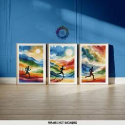 Colourful Running Prints - 3 Runner Posters - Watercolour Wall Art Men Artwork Run Room Decor Jogging Boys Gifts Marathon - thumbnail 1