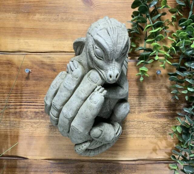 stone Garden Baby Dragon in Hand Wall Plaque Hanging Concrete Ornament - image 1