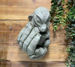 stone Garden Baby Dragon in Hand Wall Plaque Hanging Concrete Ornament