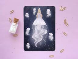 Princess Jellyfish Art Print - Poster Mermaid Mermay Dreamy Illustration Wall Decor Print Original Drawing - A4 A5 A6 - thumbnail 1