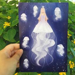 Princess Jellyfish Art Print - Poster Mermaid Mermay Dreamy Illustration Wall Decor Print Original Drawing - A4 A5 A6 - thumbnail 3