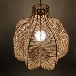 Wave Petal Shape Pendant Light, Handwoven Rattan Ceiling Lampshade 2 Size Options - thumbnail 2