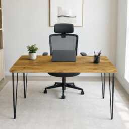 Reclaimed Wood Home Office Desk With Black Hairpin Legs - Custom Sizes, Handmade in UK - thumbnail 4