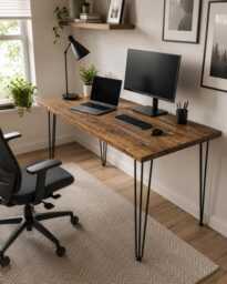 Reclaimed Wood Home Office Desk With Black Hairpin Legs - Custom Sizes, Handmade in UK - thumbnail 1