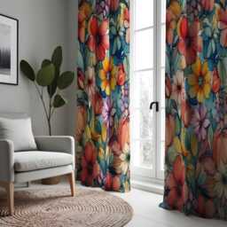 Colorful Floral Curtains, Vibrant Blossoms Drapes, Flower Design Window Treatment, Custom Length Made To Order Curtain Panels - thumbnail 2