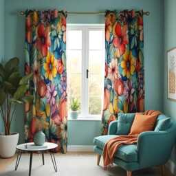 Colorful Floral Curtains, Vibrant Blossoms Drapes, Flower Design Window Treatment, Custom Length Made To Order Curtain Panels - thumbnail 3