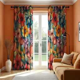 Colorful Floral Curtains, Vibrant Blossoms Drapes, Flower Design Window Treatment, Custom Length Made To Order Curtain Panels