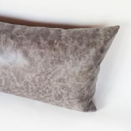 Color Block Pillow Cover Gray Faux Leather & Blue Denim Fabric - thumbnail 4