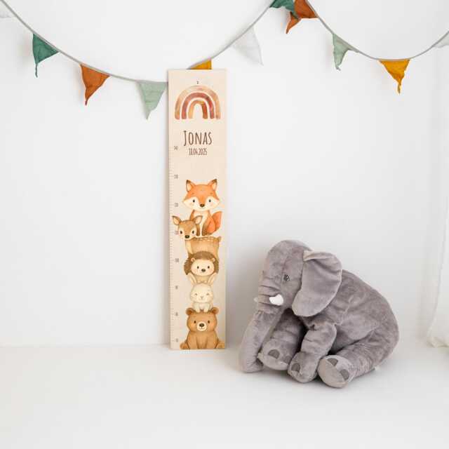 Children's Growth Chart, Christening, Children's Woodland Animal Wooden Birth Gift, Nursery Decor - image 1
