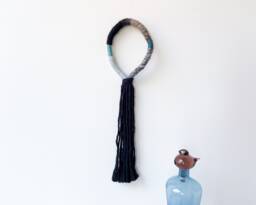 Tassel Knotted Rope Wall Hanging, Modern Macrame Loop, Wrapped Decorative Fiber Art - thumbnail 1