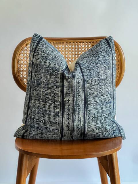 Indigo Neutral Tribal Hemp Hand Woven Natural Dye Color Lumbar Pillow Cover - image 1