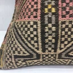 Vintage Turkish Kilim Pillow Cover, Handwoven Sofa Cushion, 16x16 - thumbnail 3