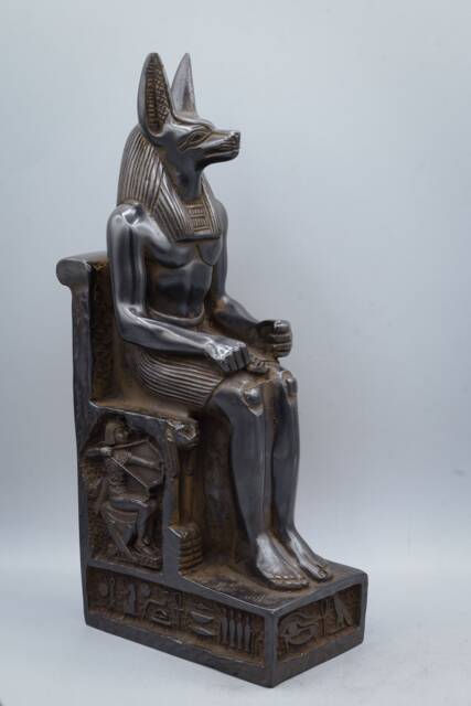 Statue Of Egyptian God Anubis Seated Heavy Black Solid Stone Made in Egypt - image 1