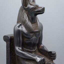 Statue Of Egyptian God Anubis Seated Heavy Black Solid Stone Made in Egypt - thumbnail 2
