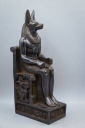 Statue Of Egyptian God Anubis Seated Heavy Black Solid Stone Made in Egypt - thumbnail 1