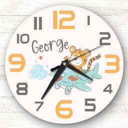 Tiger Flying Plane Baby Boys Room Custom Gift Personalised Clock - thumbnail 1
