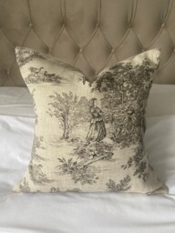 French Toile De Jouy Pillow Cover, Vintage Linen Farmhouse Decor - thumbnail 1