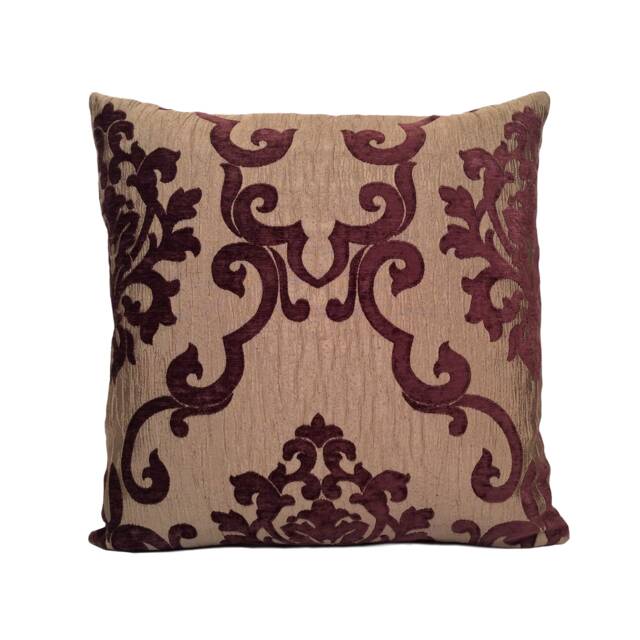 Tyrian Burgundy Purple Tan Throw Pillow Cover, Decorative Cushion Covers, Accent Velour Satin Blend Embossed Designer Farmhouse Cover - image 1