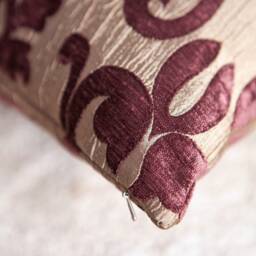 Tyrian Burgundy Purple Tan Throw Pillow Cover, Decorative Cushion Covers, Accent Velour Satin Blend Embossed Designer Farmhouse Cover - thumbnail 4