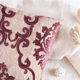 Tyrian Burgundy Purple Tan Throw Pillow Cover, Decorative Cushion Covers, Accent Velour Satin Blend Embossed Designer Farmhouse Cover - thumbnail 3