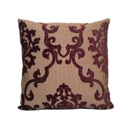 Tyrian Burgundy Purple Tan Throw Pillow Cover, Decorative Cushion Covers, Accent Velour Satin Blend Embossed Designer Farmhouse Cover