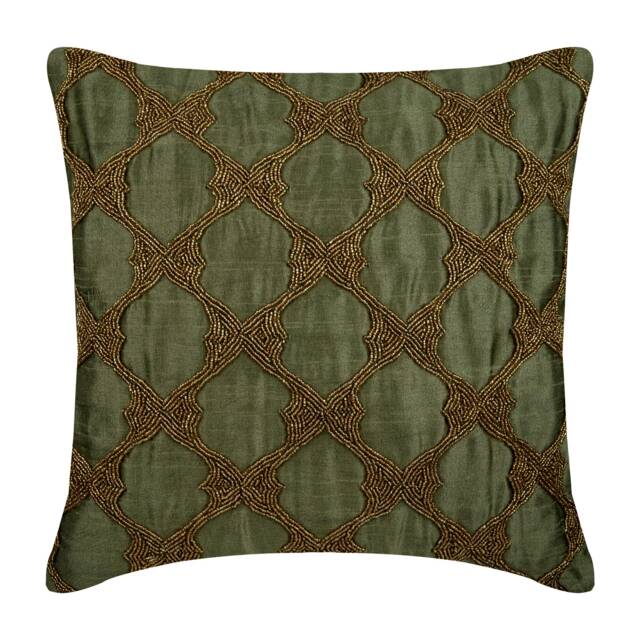 "Art Silk Earthy Green Sofa Cushion Cover 16""x16" - image 1