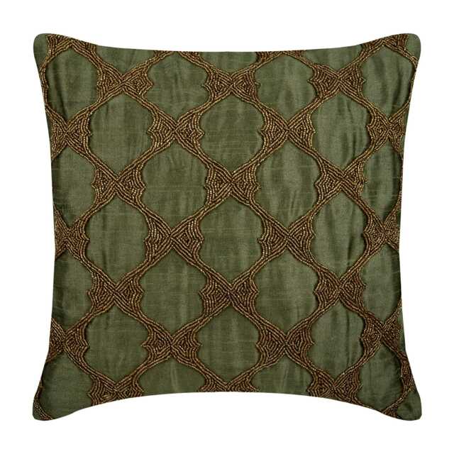 "Art Silk Earthy Green Sofa Cushion Cover 16""x16" - image 1