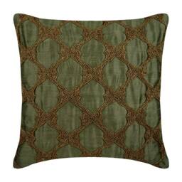 "Art Silk Earthy Green Sofa Cushion Cover 16""x16" - thumbnail 1