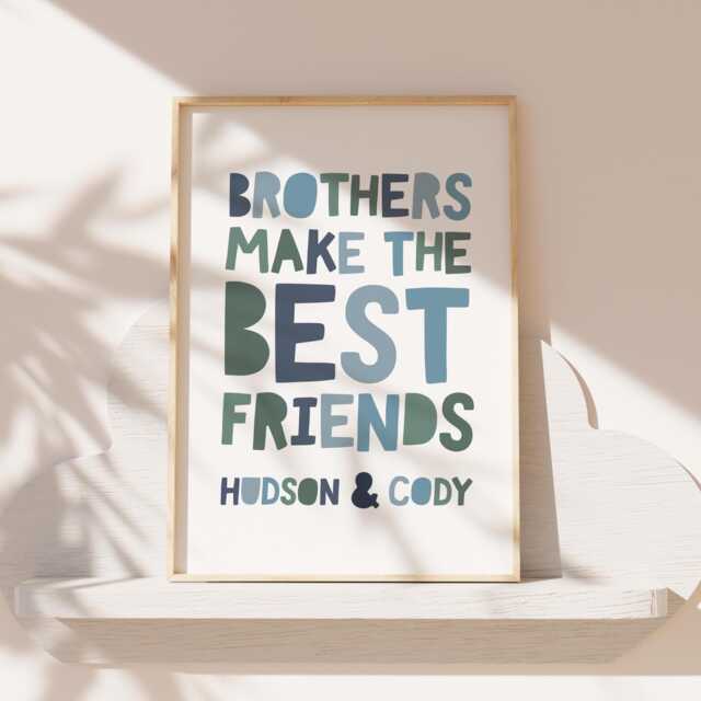 Personalised Brothers Bedroom Prints, Boys Decor, Siblings Print, Twins Make Best Friends, Wall Art, Playroom - image 1