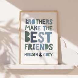 Personalised Brothers Bedroom Prints, Boys Decor, Siblings Print, Twins Make Best Friends, Wall Art, Playroom - thumbnail 1