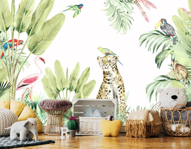Sunny Jungle Wallpaper, Tropical Wall Mural, Safari D??cor, Animals Nursery & Room Art - image 1