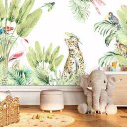Sunny Jungle Wallpaper, Tropical Wall Mural, Safari D??cor, Animals Nursery & Room Art - thumbnail 2