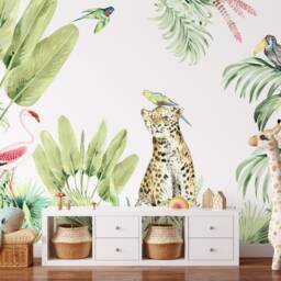 Sunny Jungle Wallpaper, Tropical Wall Mural, Safari D??cor, Animals Nursery & Room Art - thumbnail 3