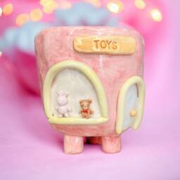Customized Handmade Ceramic Planter Toys Shop Vase Cute Flowerpot Personalized Pot Sweet Kawaii Aesthetic Bear Bunny Pink Plant Lover Gift - thumbnail 3